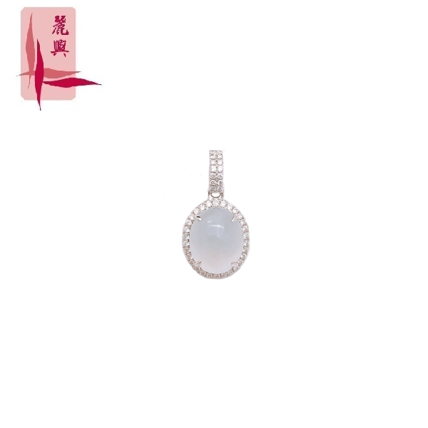 18K White Gold Ice Jade with Diamond Pendant 3JP01069