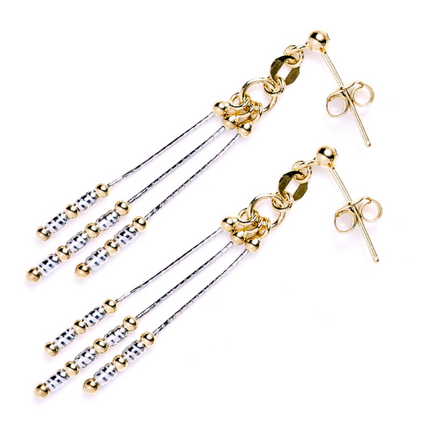 EITA Collection 917 Yellow/White Gold 3 Lines Dangling Earring K-58					