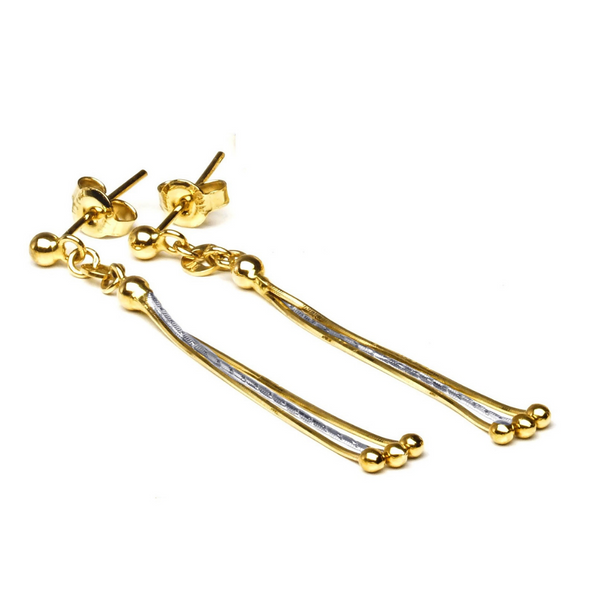 EITA Collection 917 Yellow/White Gold 3 Lines Dangling Earring K-02					