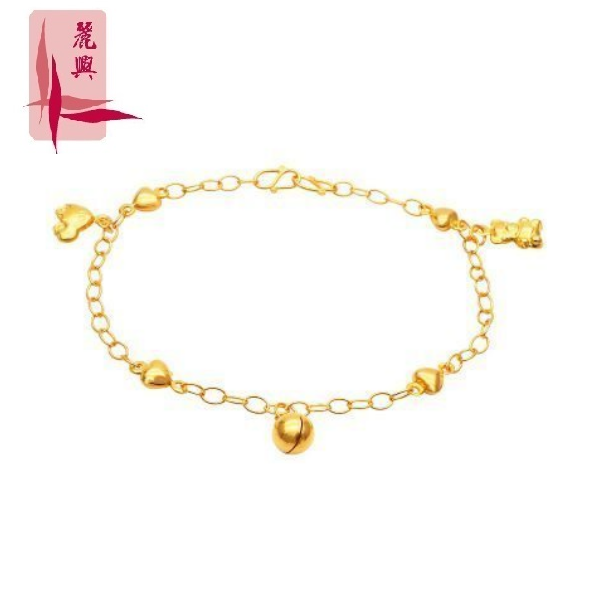 916 Gold 3 Charm Child Anklet With Hearts ( Bear, Bell, Car )				